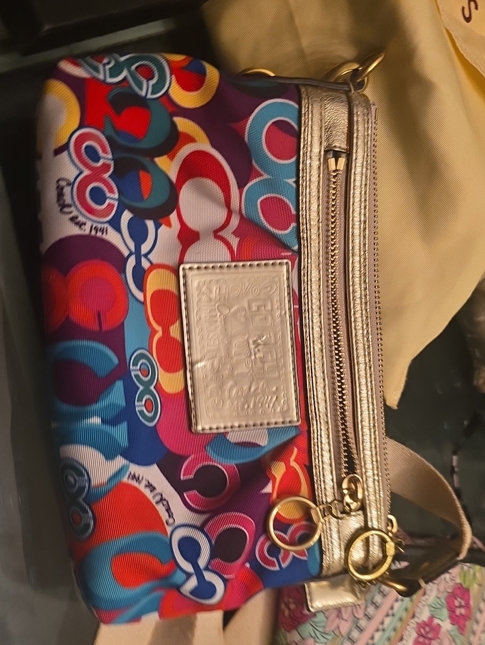 Coach Multicolor Signature Logo Crossbody with Gold Trim